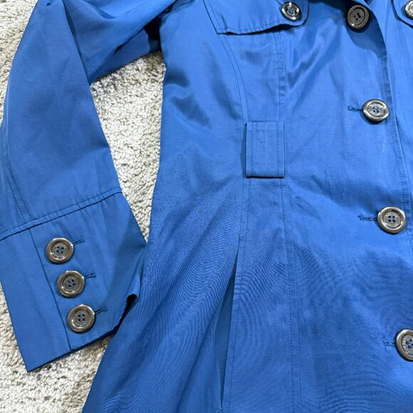 Guess Womens Blue Iridescent Button Trench Coat Luxury Old Money Preppy City M - Picture 2 of 8